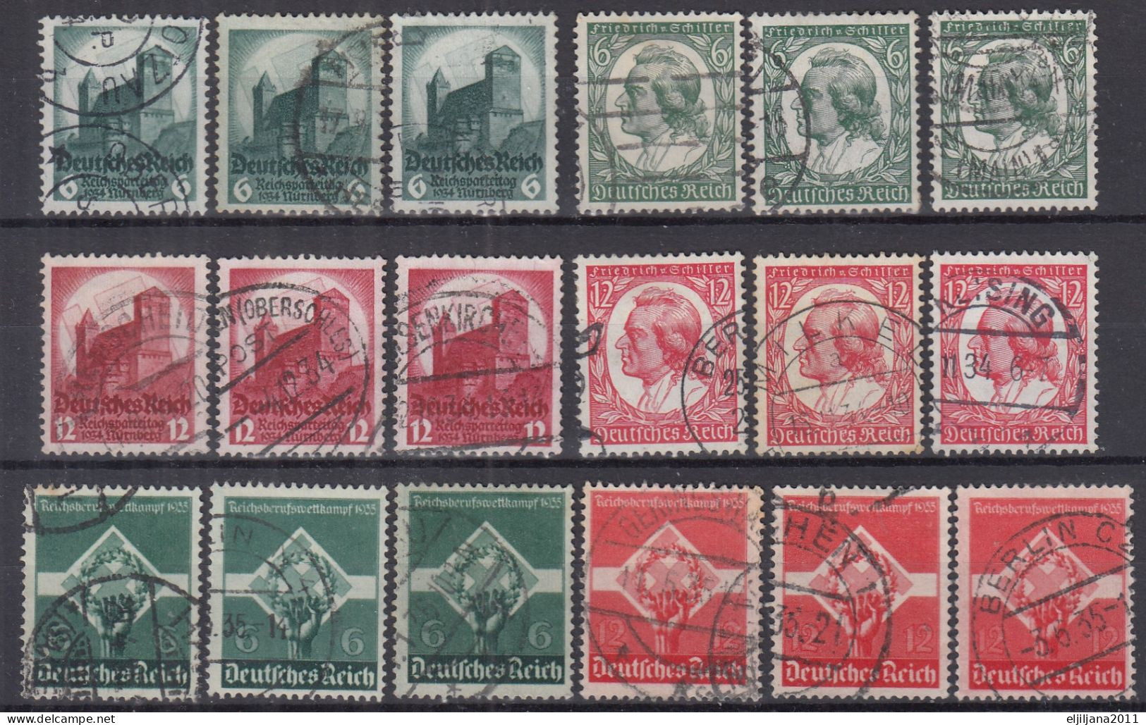 ⁕ Germany, Deutsches Reich 1934 / 1935 ⁕ Mi.546-547 X3, Mi.554-555 X3, Mi.571-572 X3 ⁕ 18v Used - Oblitérés