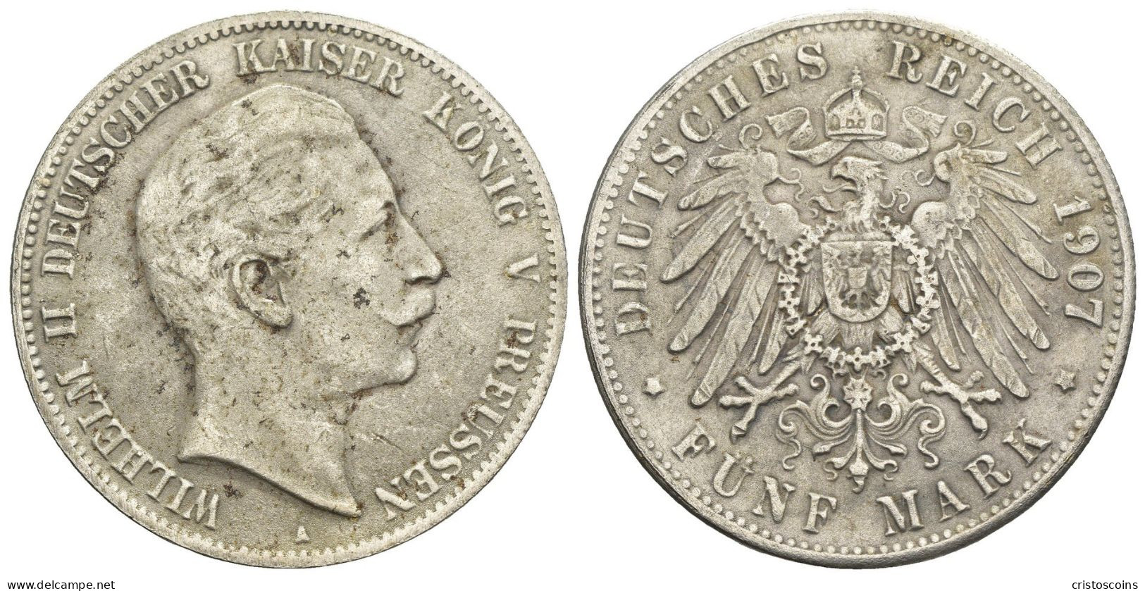 Impero Germania 5 Marchi 1907 Prussia Wilhel II Konig V (V-29 - 2, 3 & 5 Mark Silver