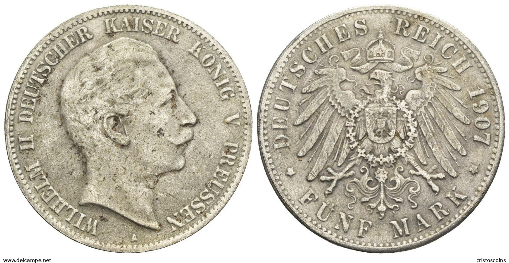 Impero Germania 5 Marchi 1907 Prussia Wilhel II Konig V (V-29eb - 2, 3 & 5 Mark Argent