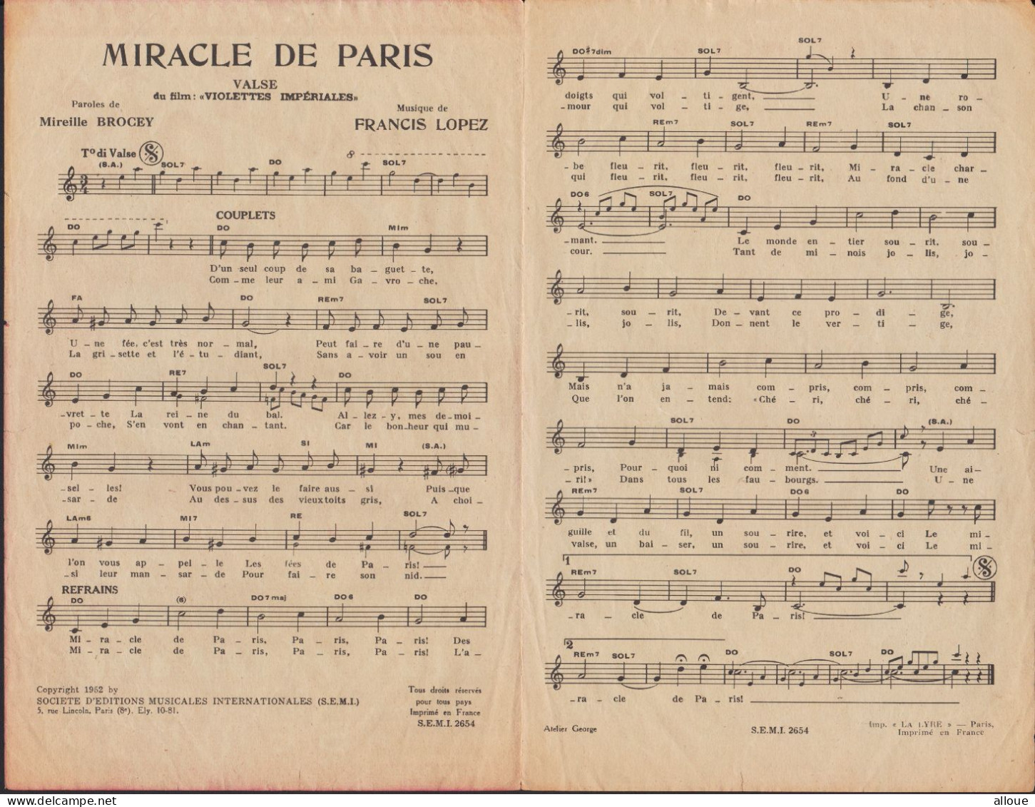 LUIS MARIANO - MIRACLE DE PARIS - Scores & Partitions