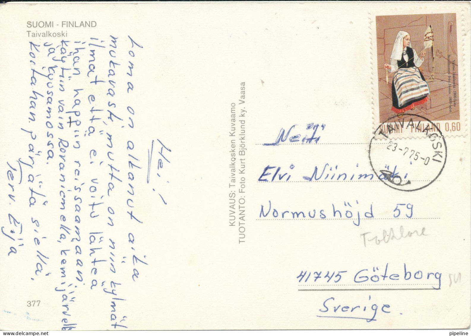 Finland Postcard Sent To Sweden Taivalkoski 23-7-1975 (Taivalkoski) - Dinamarca