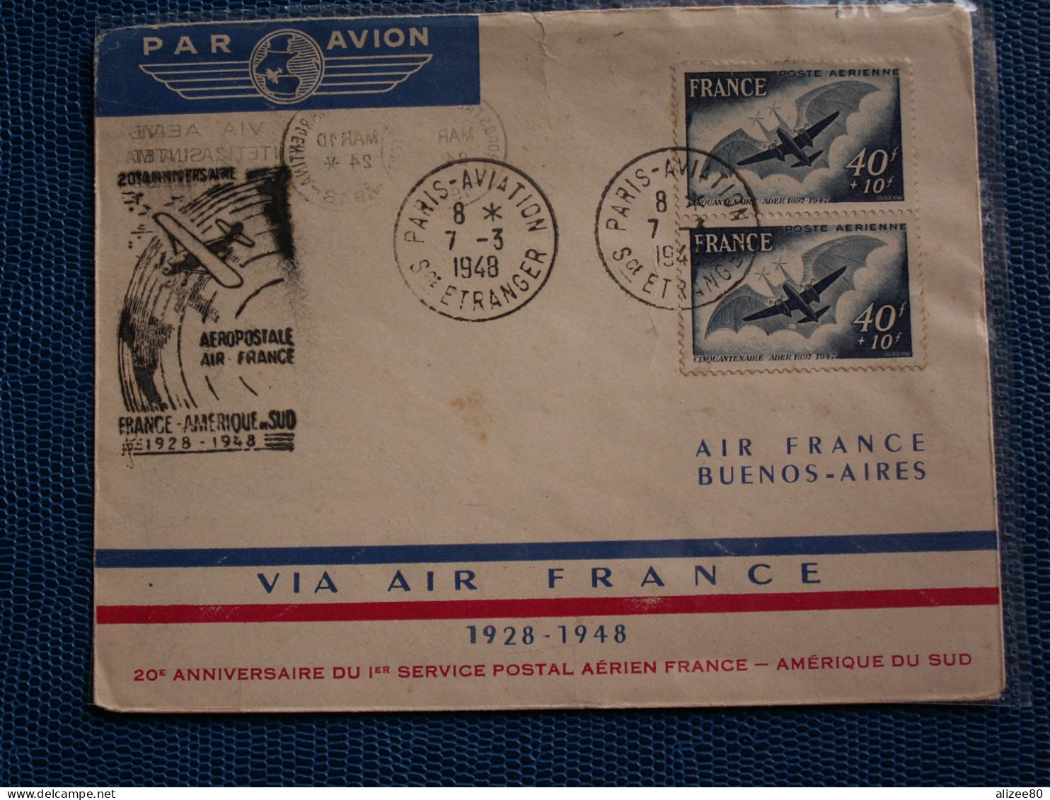ENVELOPPE 07/03/1948 - LIAISON  FRANCE  AMERIQUE  DU  SUD//  20è Anniversaire Du Service Postal - Sammlungen