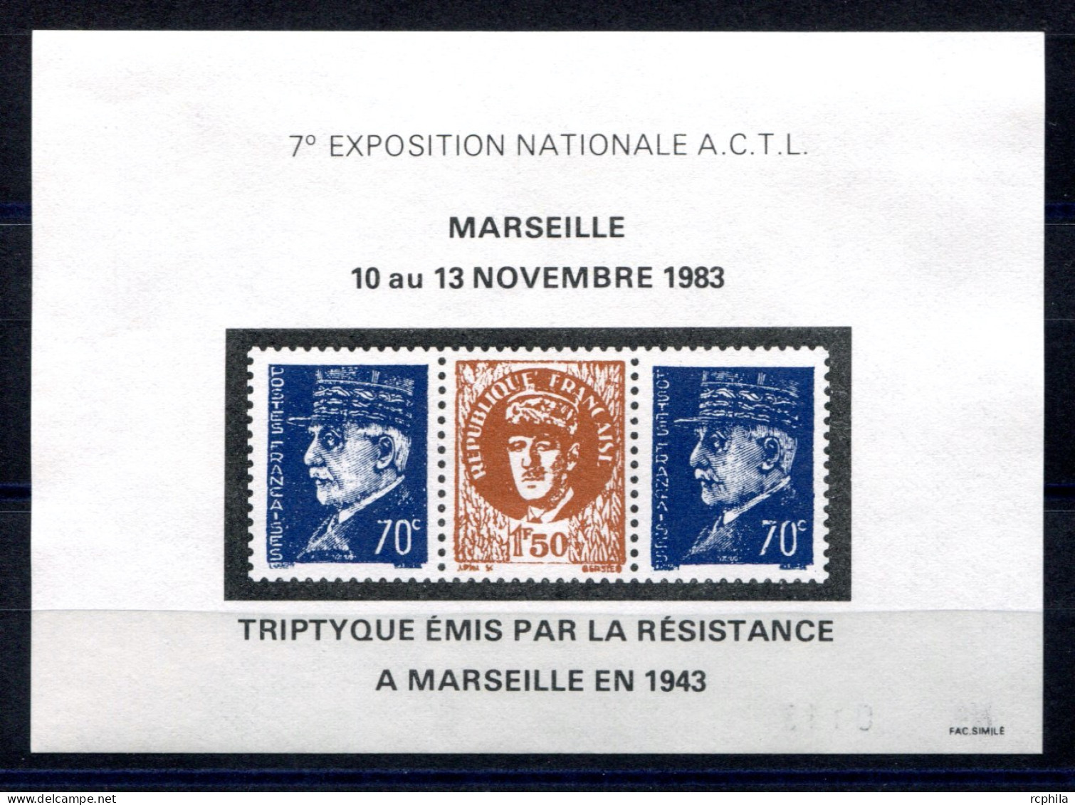 RC 27329 FRANCE 1983 TRIPTYQUE EMIS PAR LA RÉSISTANCE MARSEILLE 1943 BLOC FEUILLET FAC SIMILÉ EMIS LORS DE L EXPOSITION - Philatelic Fairs