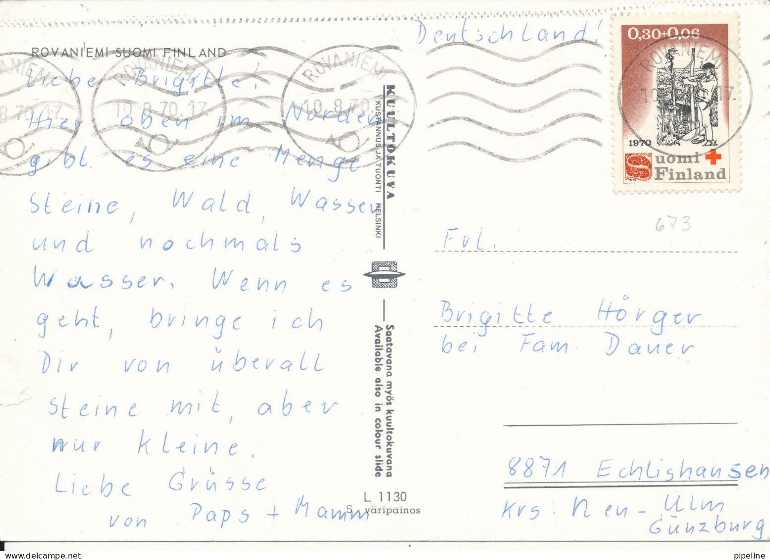 Finland Postcard Send To Germany Rovaniemi 10-8-1970 (Rovaniemi) There Is A Tear In The Right Side Of The Card - Finlandia