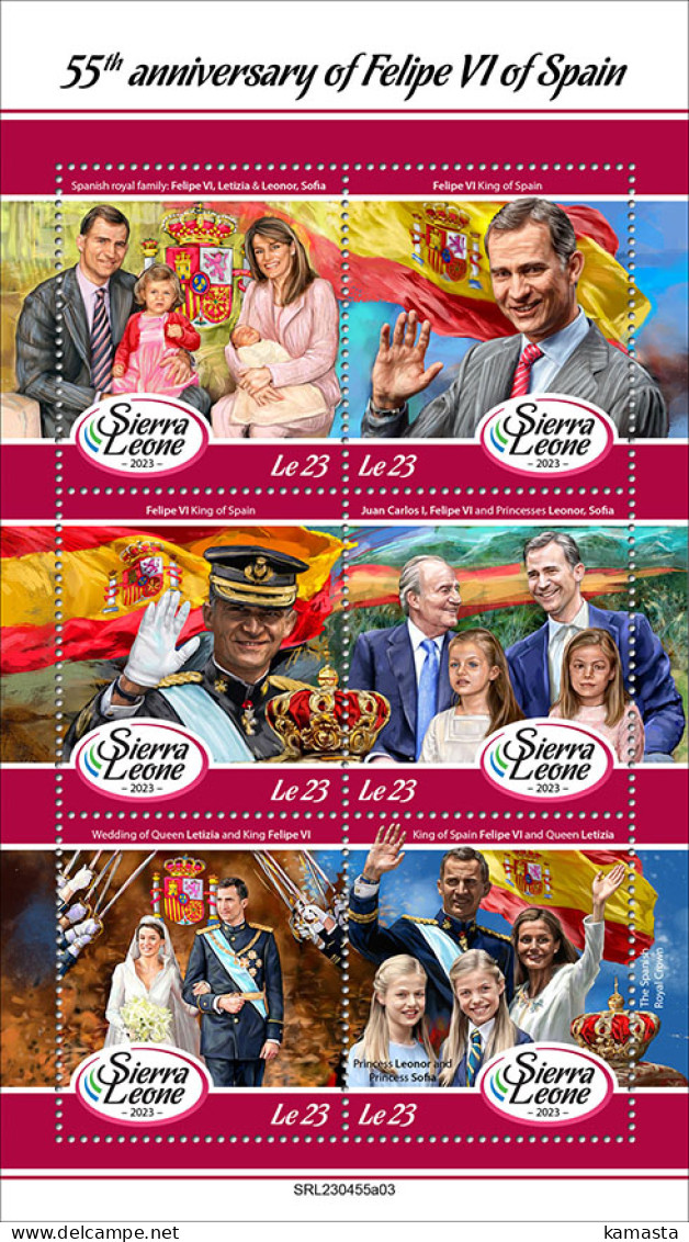 Sierra Leone  2023 55th Anniversary Of Felipe VI Of Spain. (445a03) OFFICIAL ISSUE - Koniklijke Families