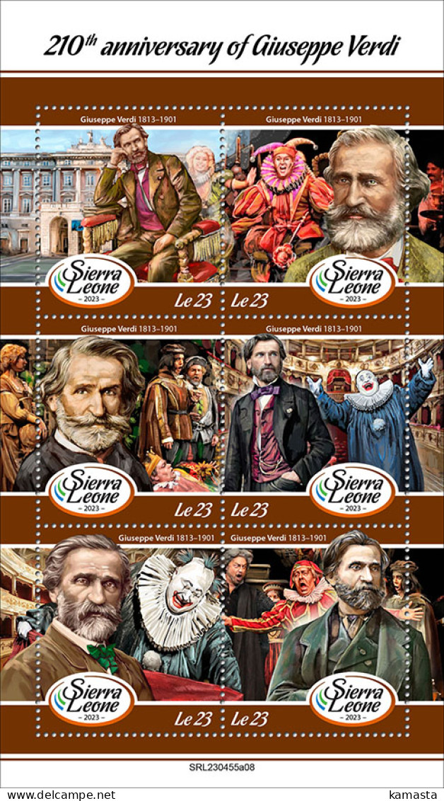 Sierra Leone  2023 210th Anniversary Of Giuseppe Verdi. (445a08) OFFICIAL ISSUE - Musique