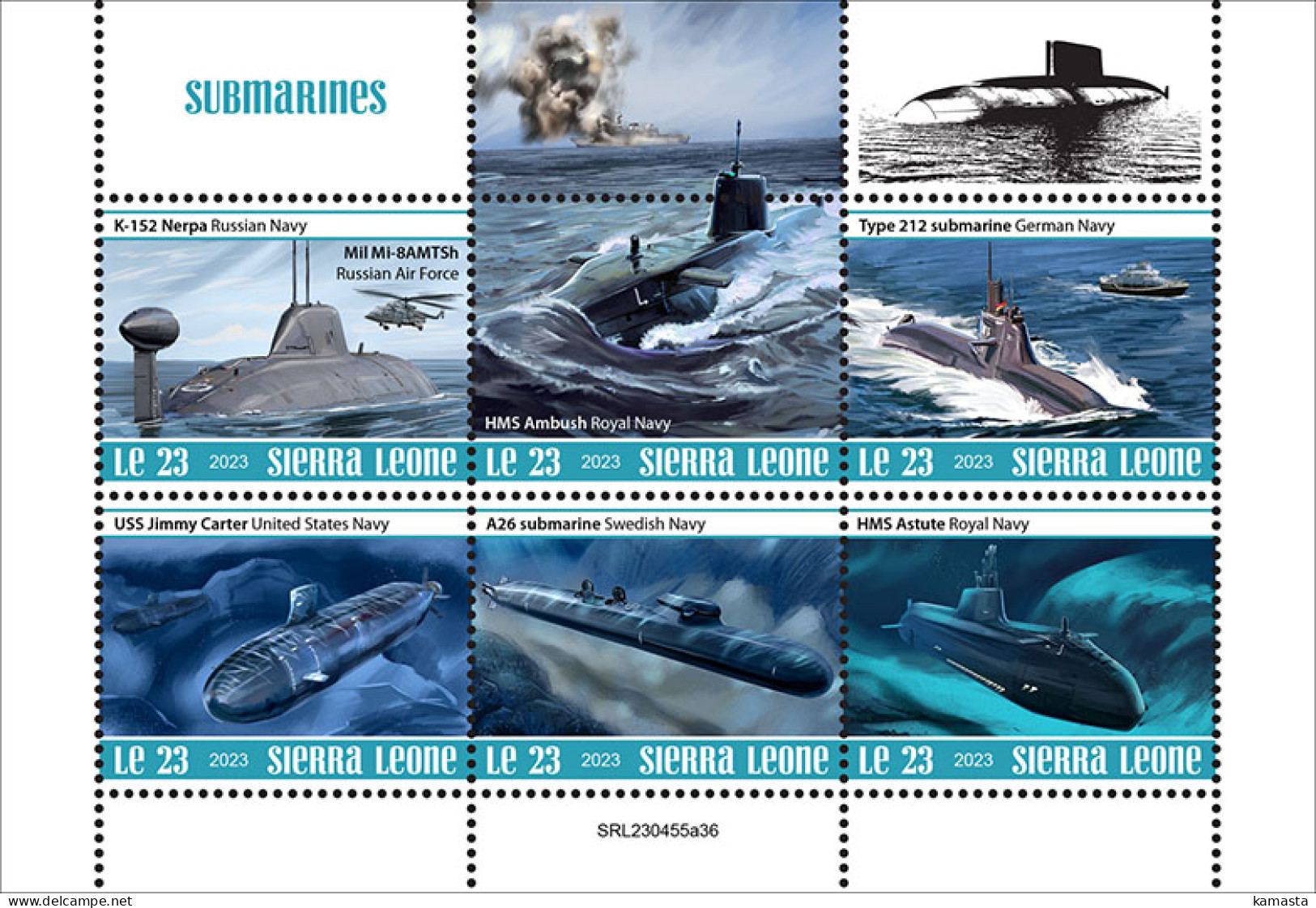 Sierra Leone  2023 Submarines. (445a36) OFFICIAL ISSUE - U-Boote