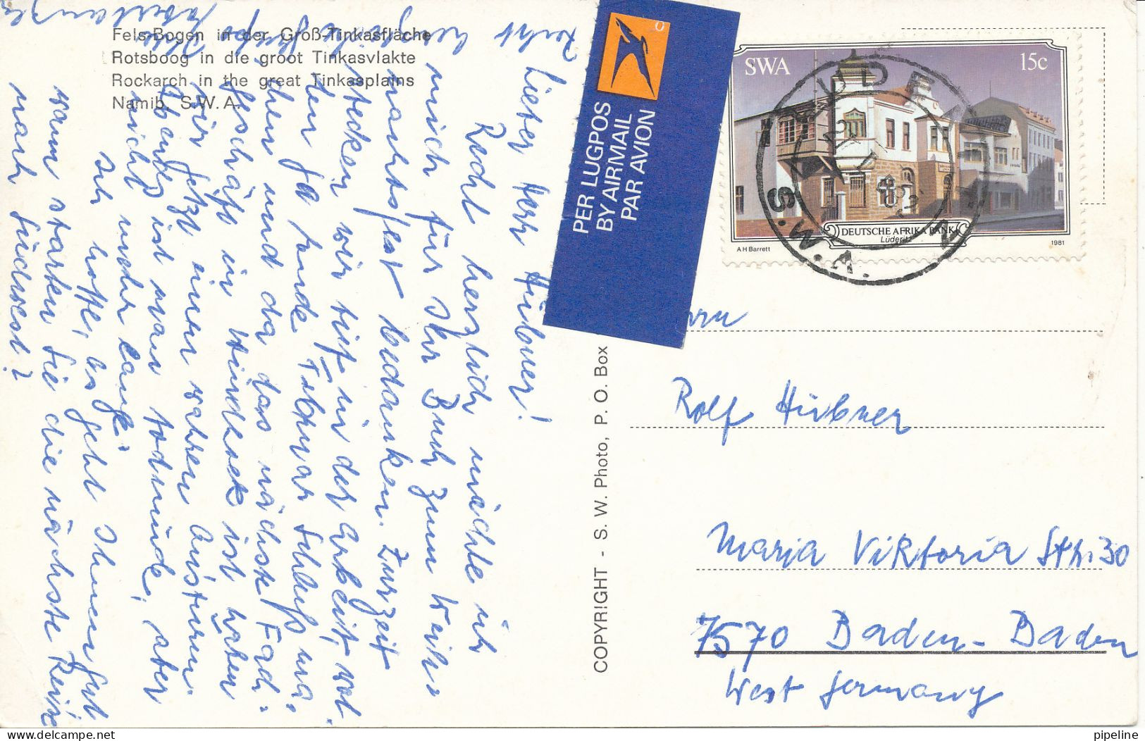 Namibia SWA Postcard Sent To Germany 21-1-1982 - Namibie