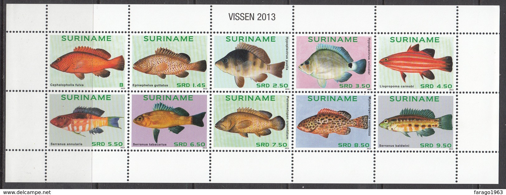 2013 Surinam Fish Poisson  (folded Once) Miniature Sheet Of 10   MNH - Surinam