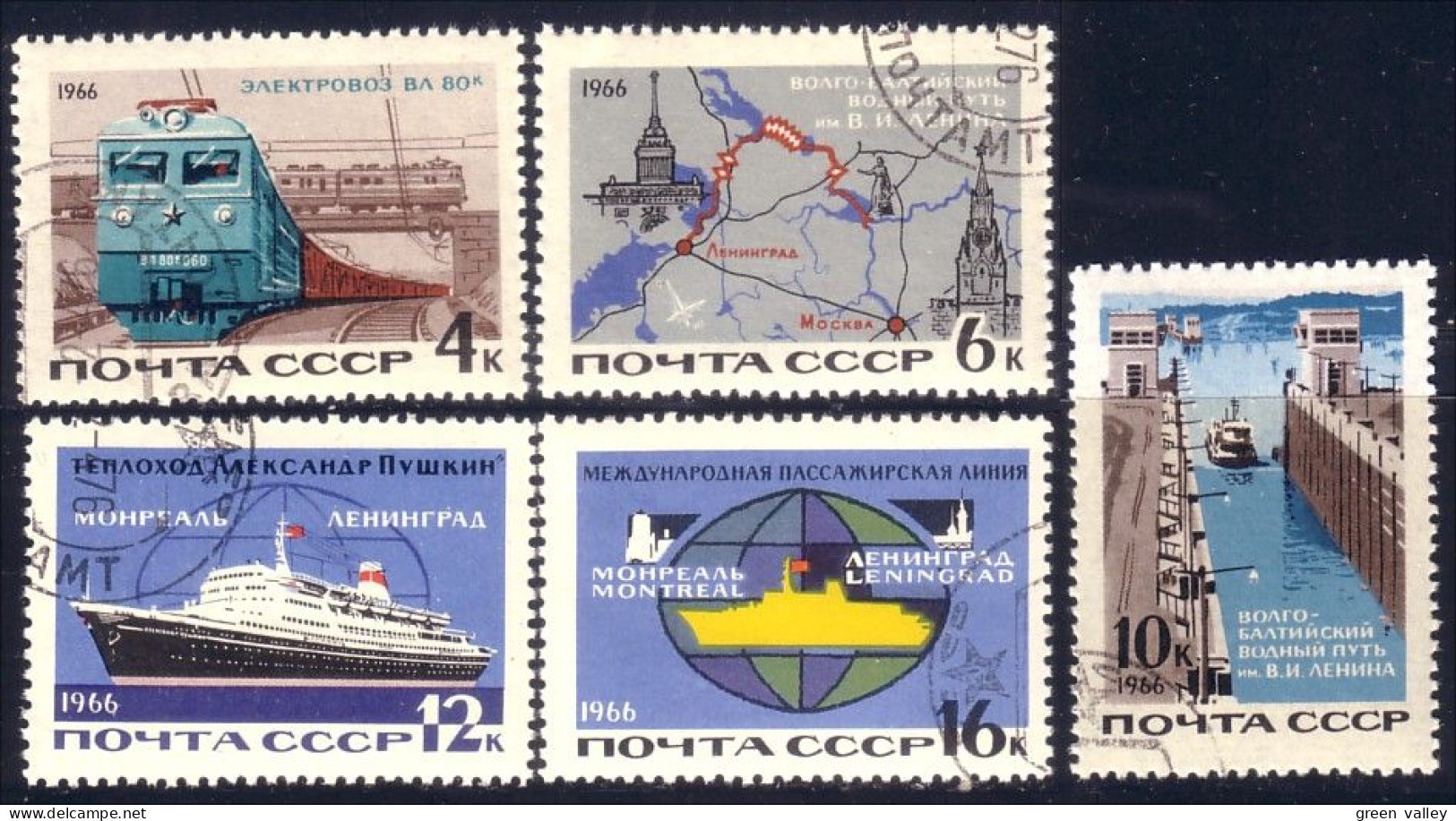 773 Russie 1966 Trains Waterways Canal Avion Airplane Bateau Ship (RUK-136) - Oblitérés