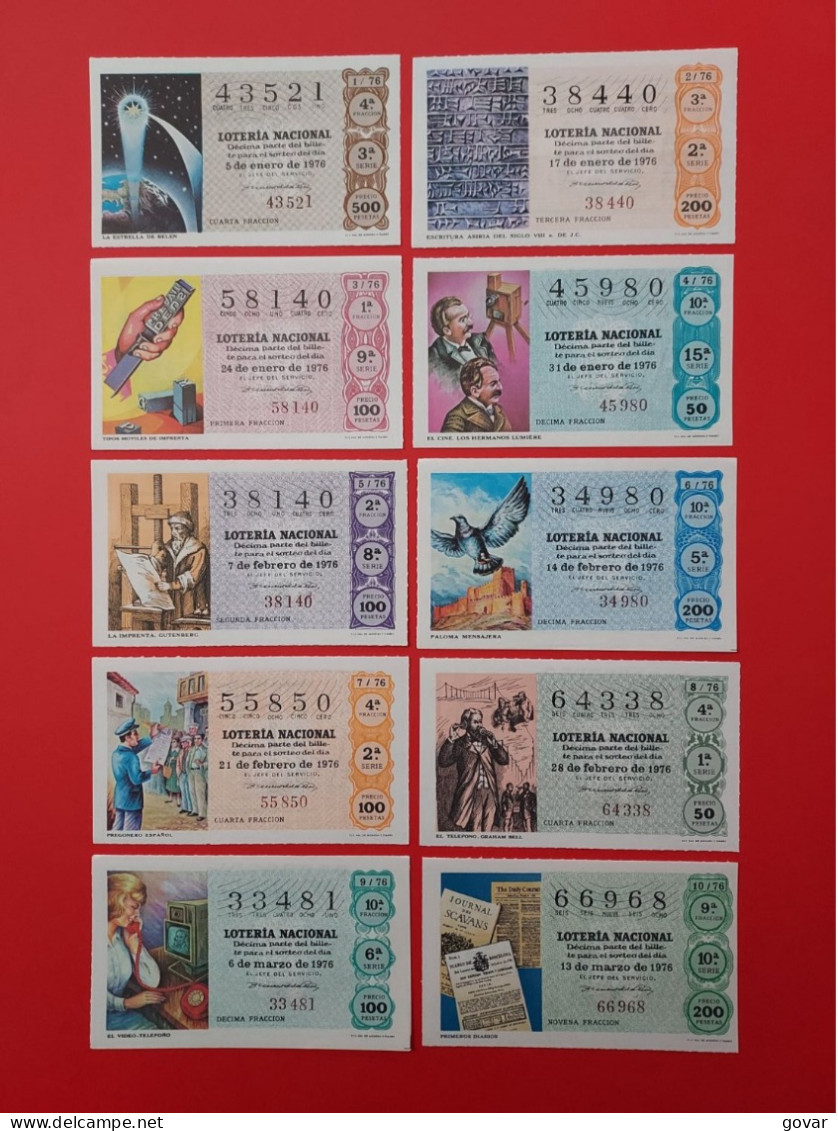 AÑO 1976 COMPLETO LOTERIA NACIONAL ESPAÑA, SABADOS, TODOS LOS DECIMOS DEL AÑO - Lottery Tickets