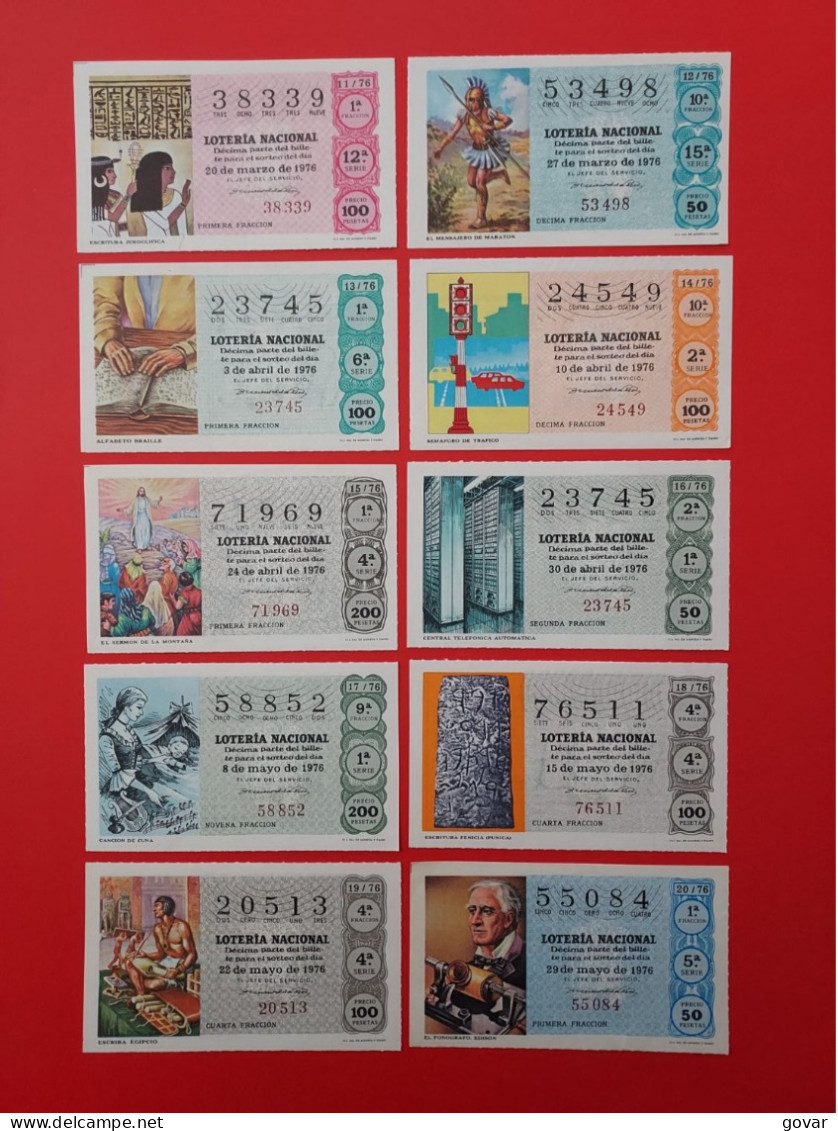 AÑO 1976 COMPLETO LOTERIA NACIONAL ESPAÑA, SABADOS, TODOS LOS DECIMOS DEL AÑO - Lottery Tickets