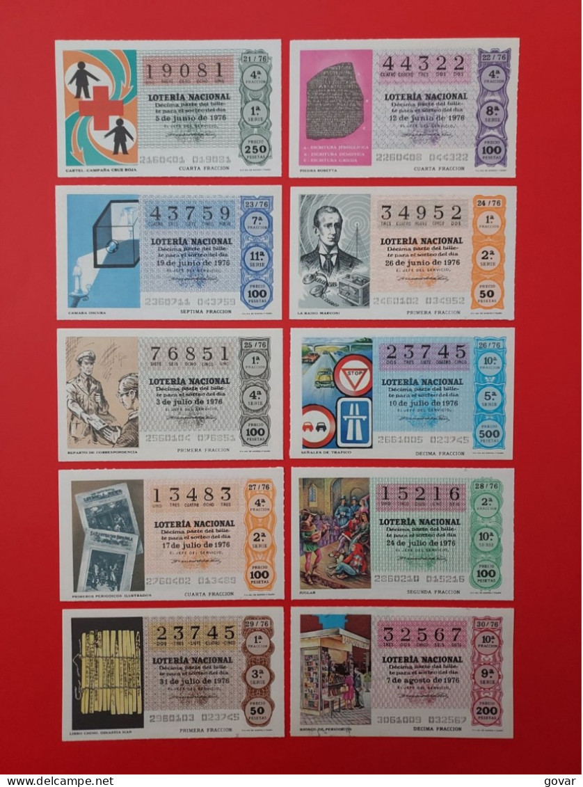 AÑO 1976 COMPLETO LOTERIA NACIONAL ESPAÑA, SABADOS, TODOS LOS DECIMOS DEL AÑO - Lottery Tickets