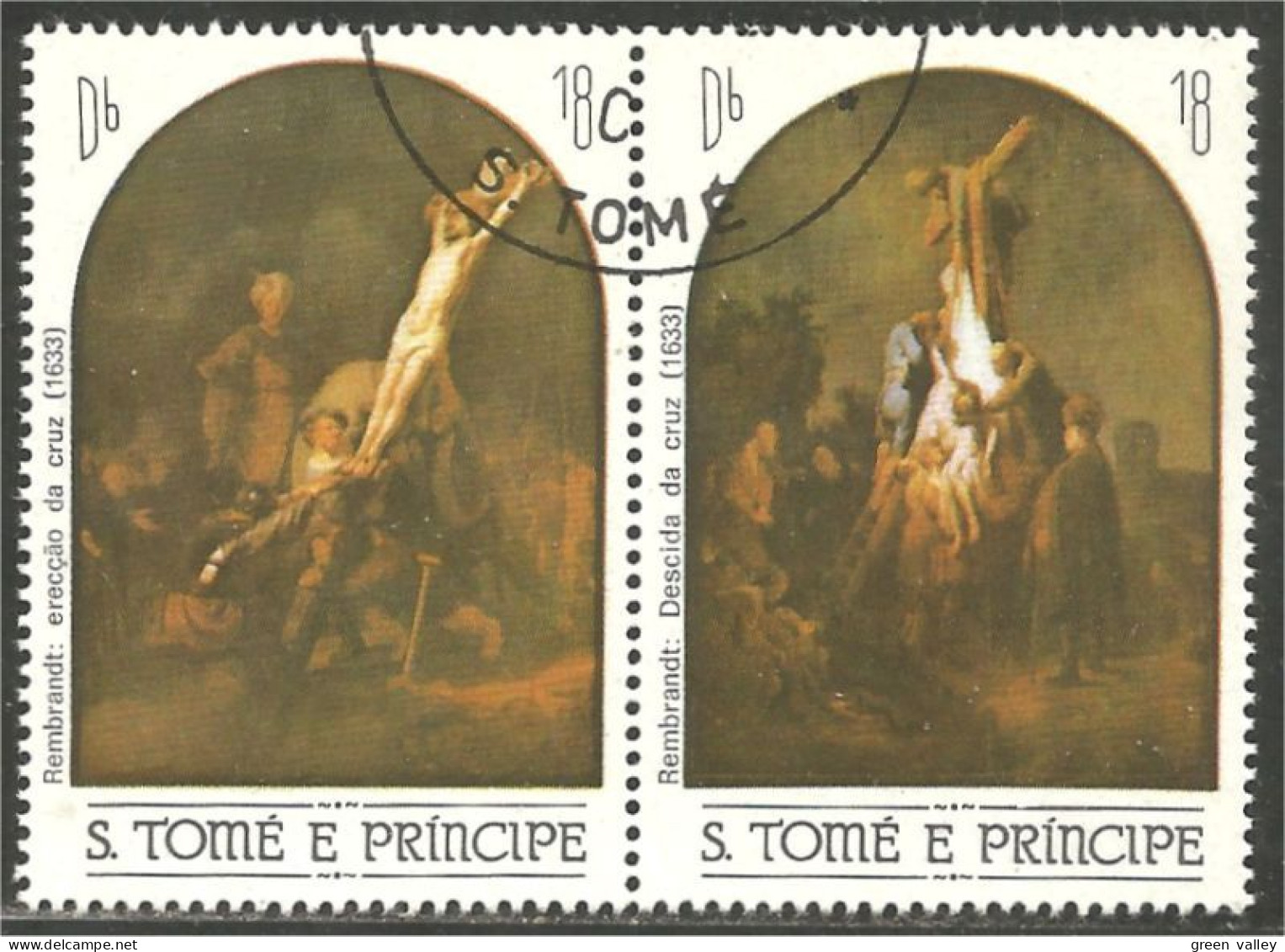 788 Sao Tome Principe Tableau Religieux Religious Painting Rembrandt Crucifixion Kreuzigung Crocifissione (SAO-24b) - Religious
