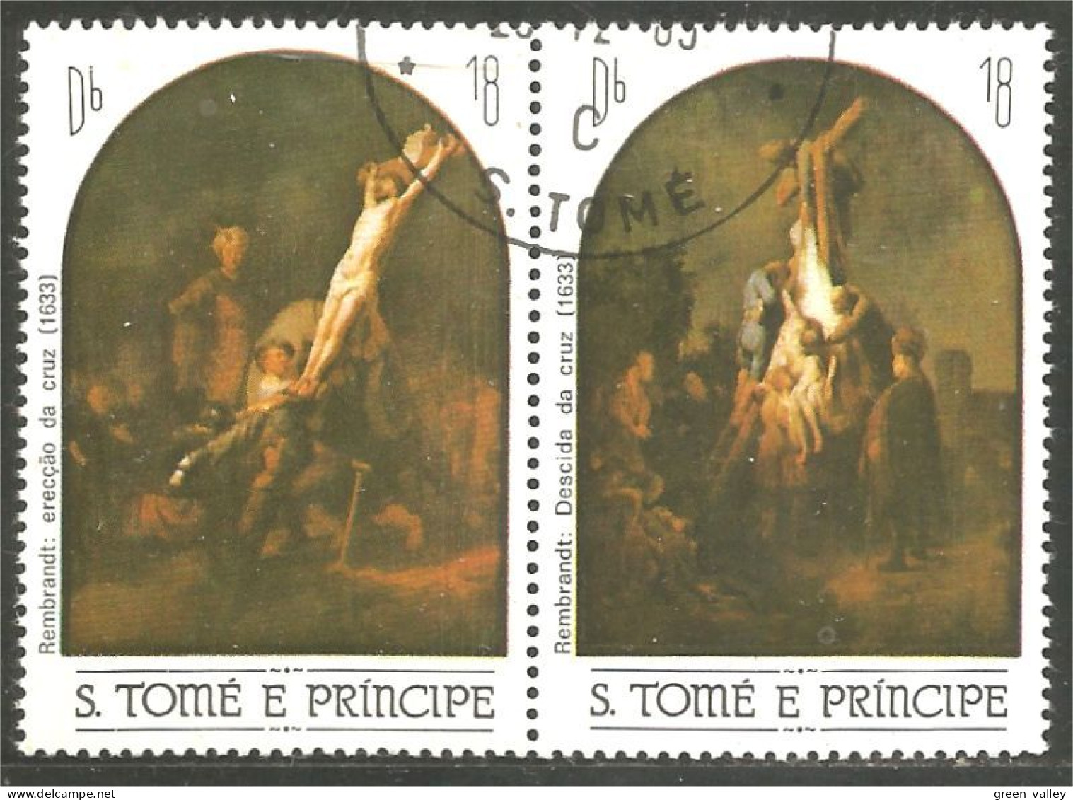 788 Sao Tome Principe Tableau Religieux Religious Painting Rembrandt Crucifiction Crucifixion Kreuzigung (SAO-24a) - Sao Tome And Principe