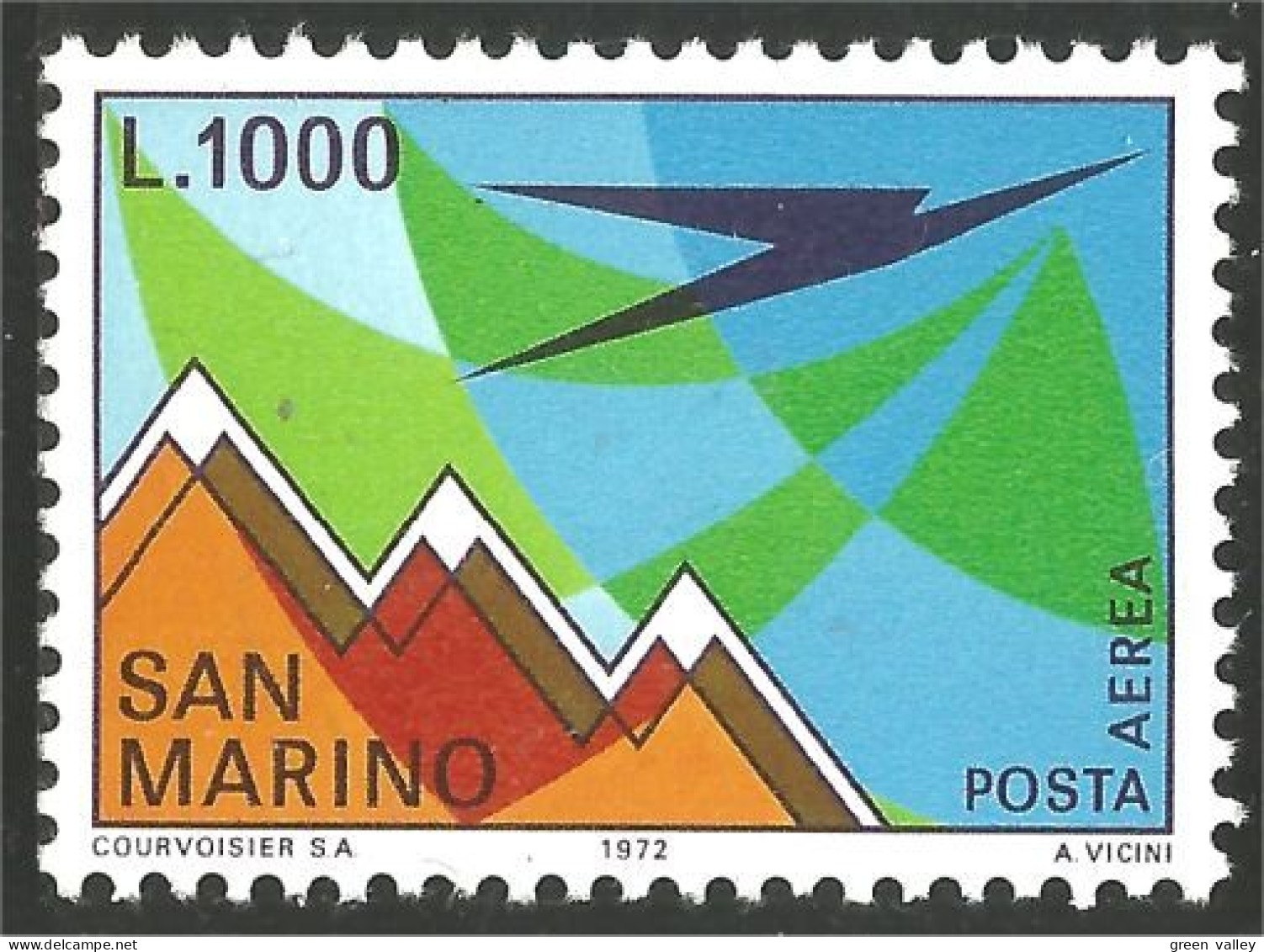 786 San Marino Avion Stylisé Stylized Airplane Mt Titano MNH ** Neuf SC (SAN-98a) - Ungebraucht