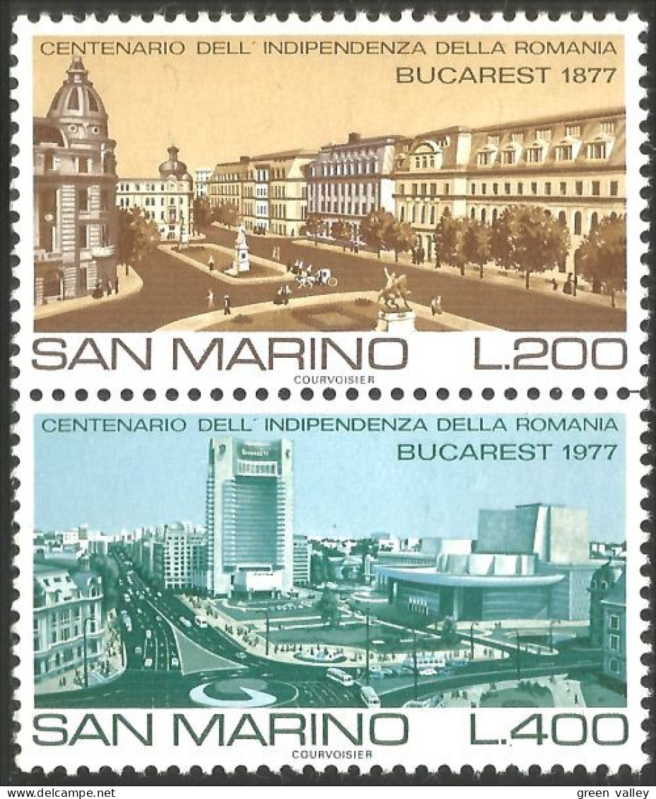 786 San Marino Roumanie Romania Se-tenant National Theatre Université MNH ** Neuf SC (SAN-56b) - Théâtre