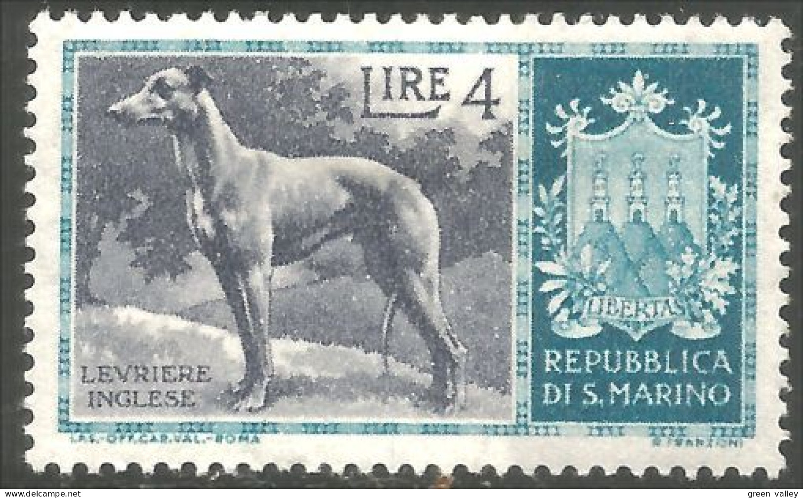 786 San Marino Chien Lévrier Greyhound Dog Armoiries Arms MLH * Neuf Légère (SAN-27) - Chiens