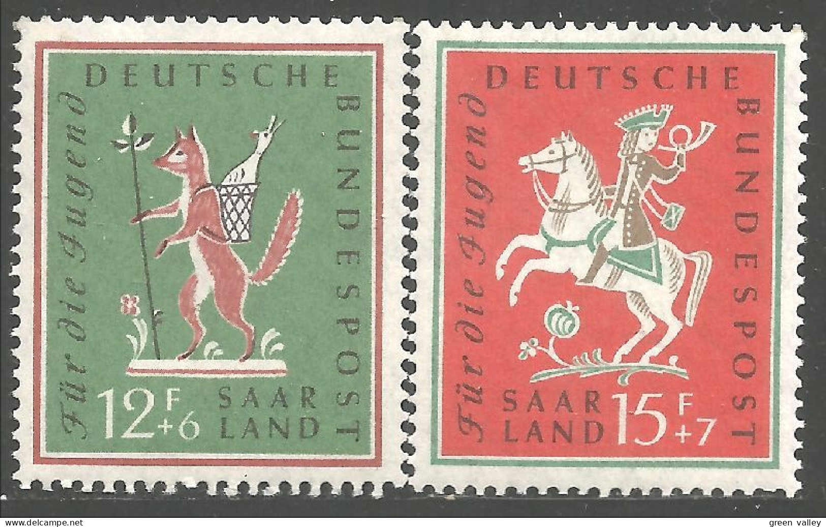 779 Sarre 1958 Renard Fox Fuchs Cheval Horse Pferd Volpe Zorro Cavale Caballe MNH ** Neuf SC (SAA-66) - Altri & Non Classificati