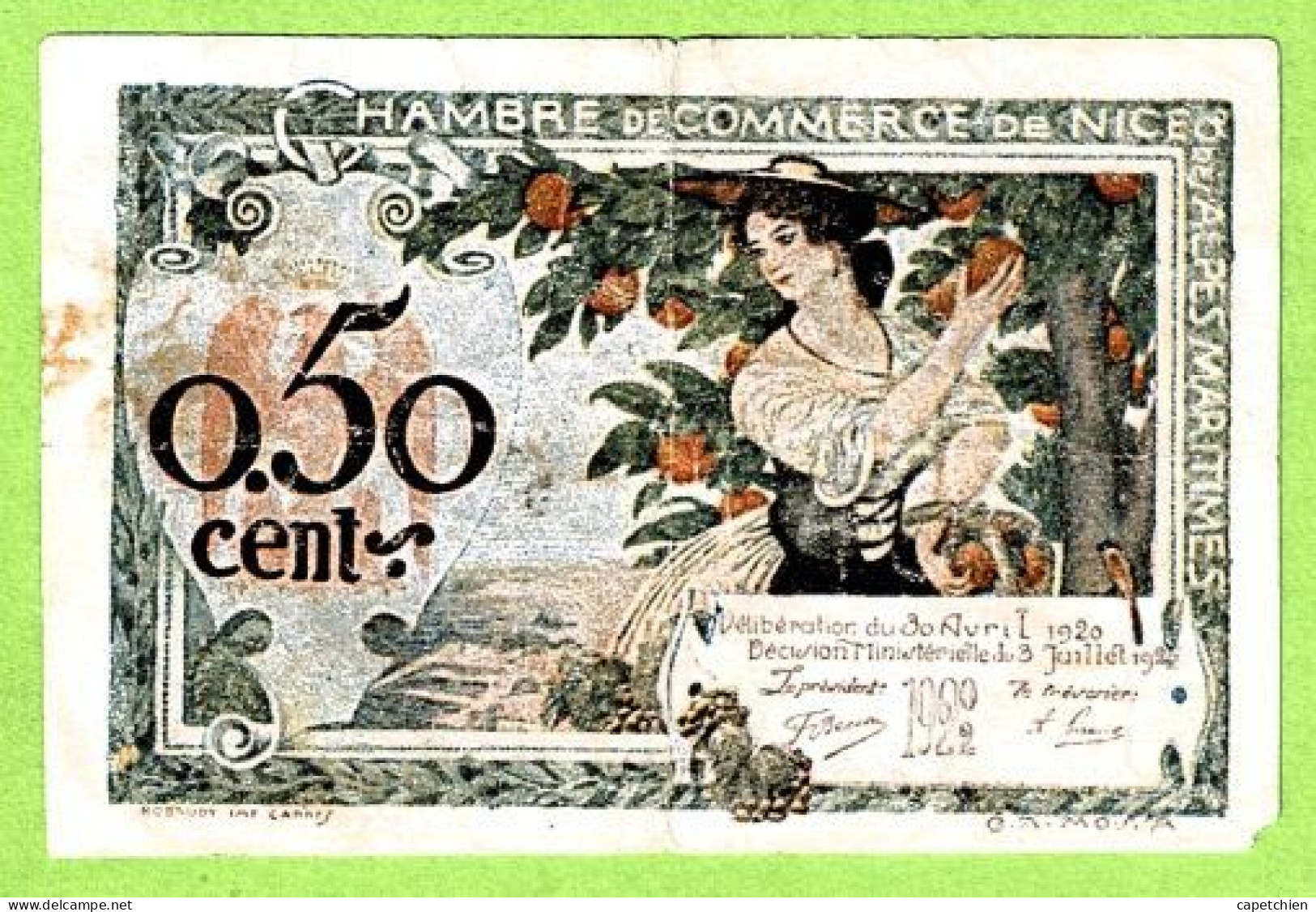 FRANCE / CHAMBRE De COMMERCE / NICE / 50 CENTIMES / 30 AVRIL 1920 / N° 0.014.906 / SERIE 314 - Camera Di Commercio