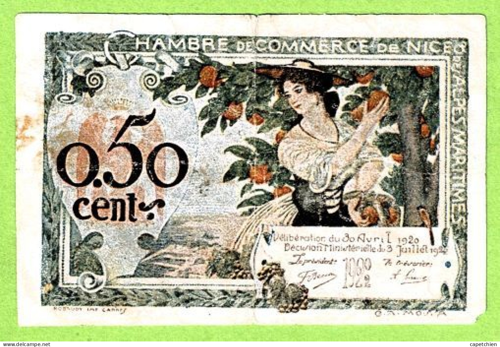 FRANCE / CHAMBRE De COMMERCE / NICE / 50 CENTIMES / 30 AVRIL 1920 / N° 0.014.906 / SERIE 314 - Chambre De Commerce