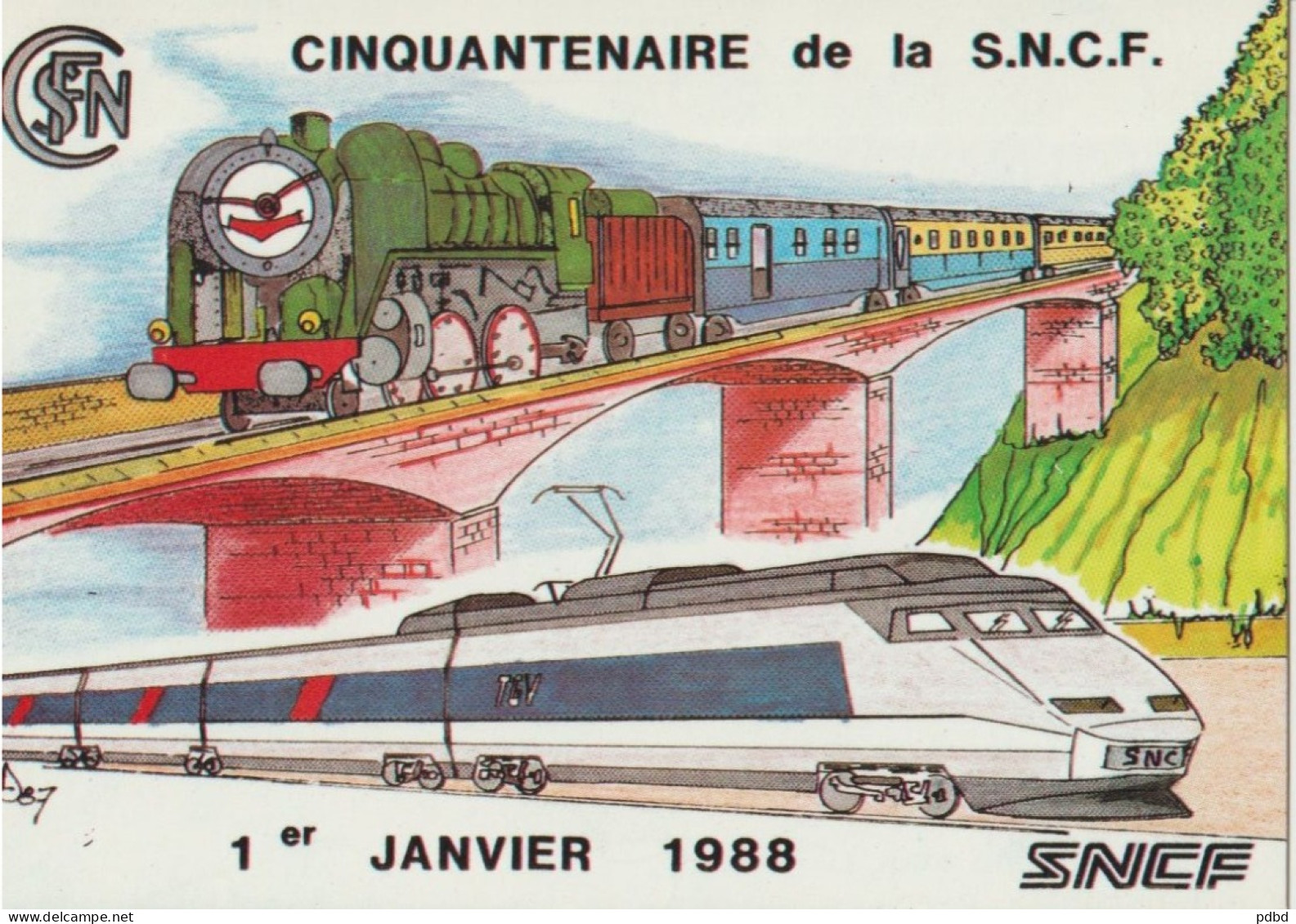 TGV ILL 99 . Illustrateur Dominique Droniou . 01 01 1988 . Cinquantenaire De La SNCF . N° 58 Sur 300 . - Trains