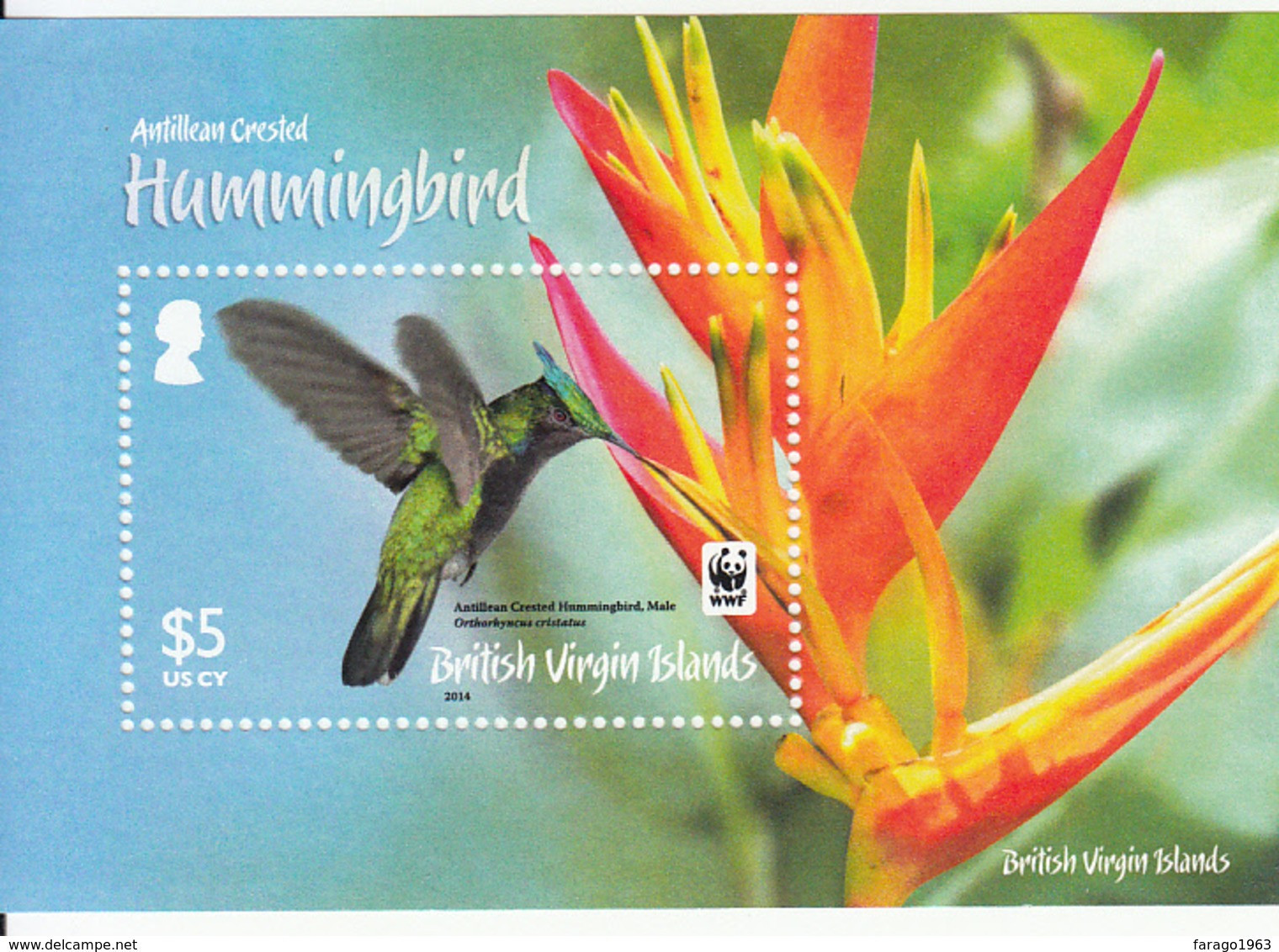 2014 British Virgin Islands WWF Hummingbirds Oiseaux Souvenir Sheet MNH @ Face Value - Nuovi