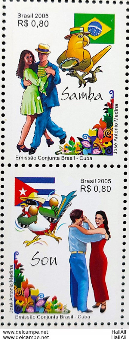 C 2627 Brazil Stamp Joint Cuba Son Flag Dance Bird 2005 Complete Series Setenant Vertical - Neufs