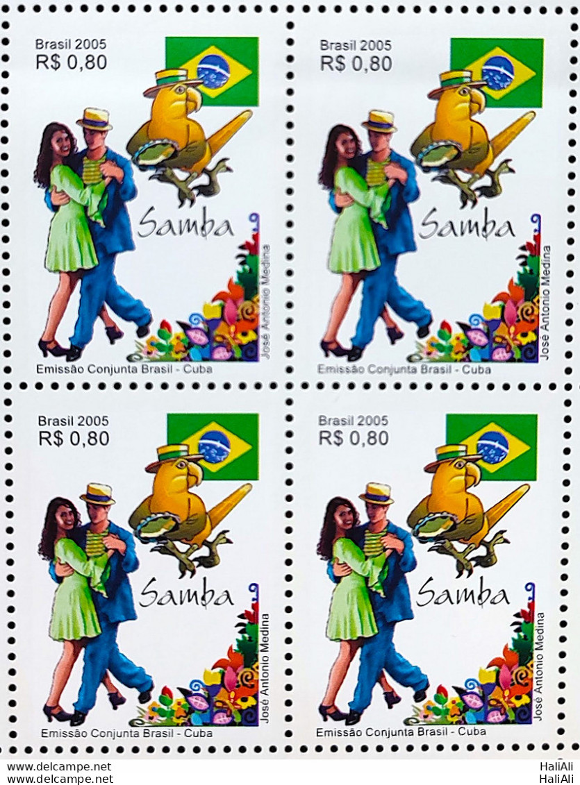 C 2628 Brazil Stamp Joint Cuba Samba Flag Dance Ave 2005 Block Of 4 - Neufs