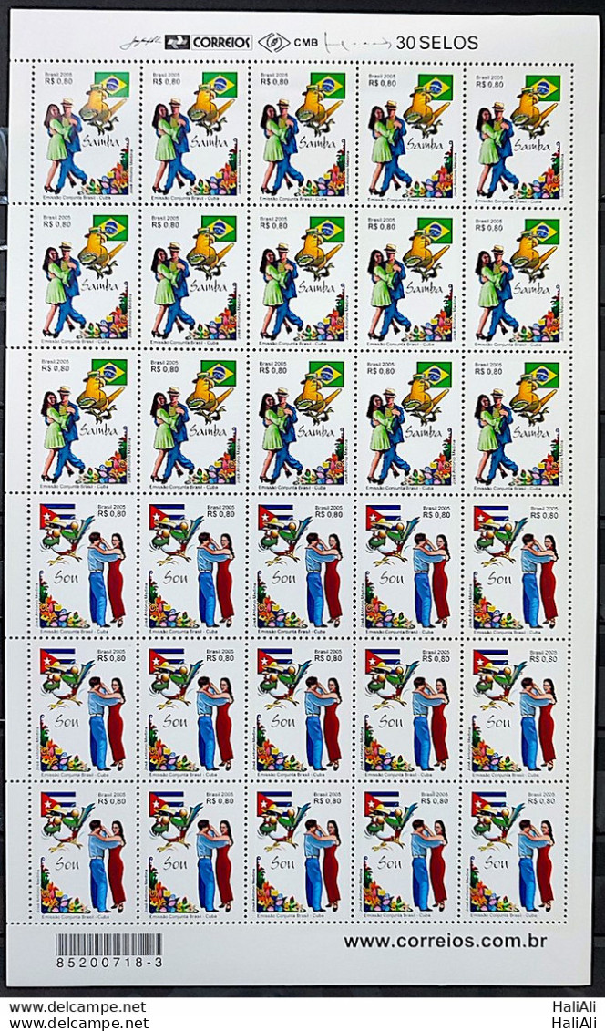 C 2627 Brazil Stamp Joint Cuba Son Flag Dance Bird 2005 Sheet - Neufs