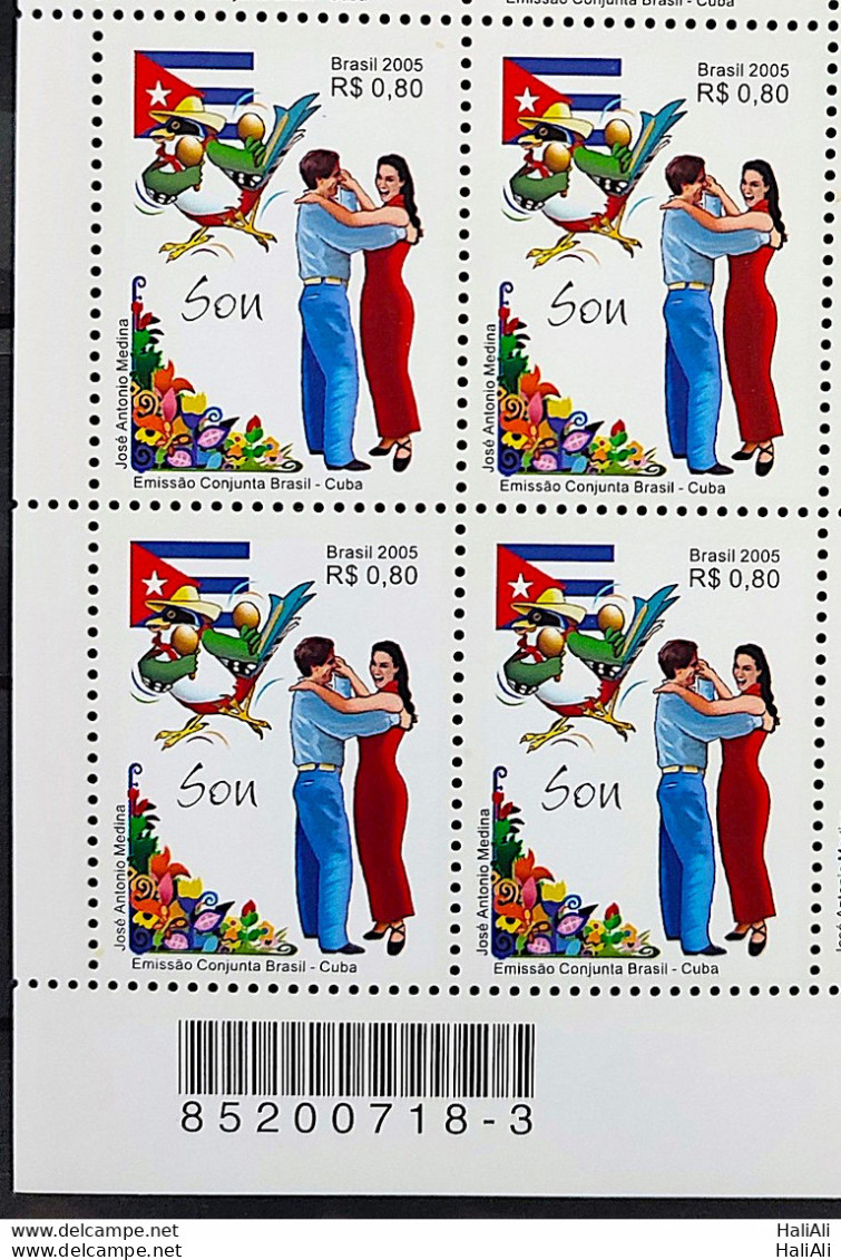 C 2627 Brazil Stamp Joint Cuba Son Flag Dance Bird 2005 Block Of 4 Bar Code - Neufs
