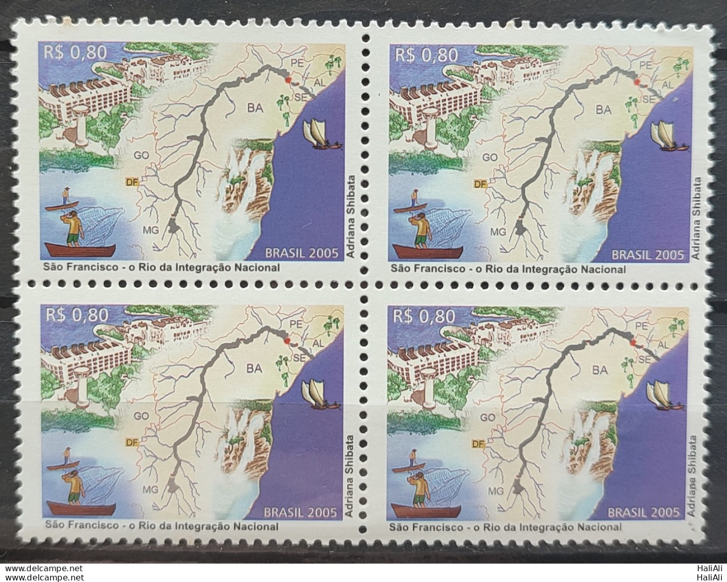 C 2629 Brazil Stamp River Sao Francisco Map Canoe Boat 2005 Block Of 4 - Neufs