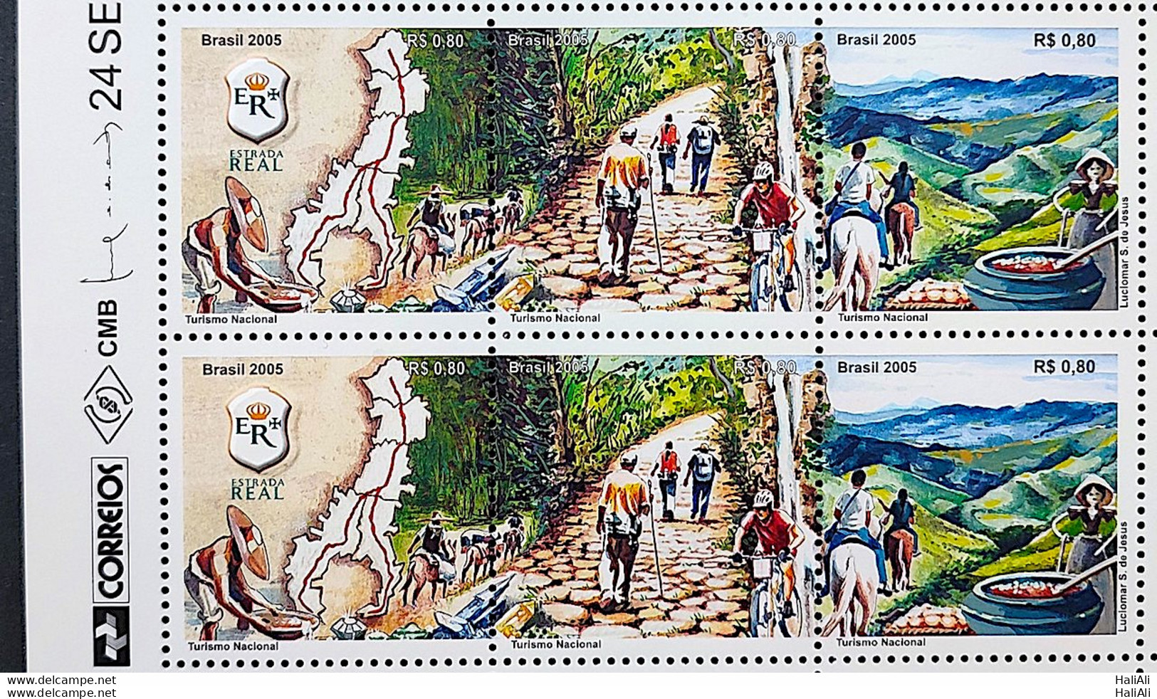 C 2623 Brazil Stamp Road Real Map Bike Horse Gold 2005 Sextille Vignette Correios - Neufs