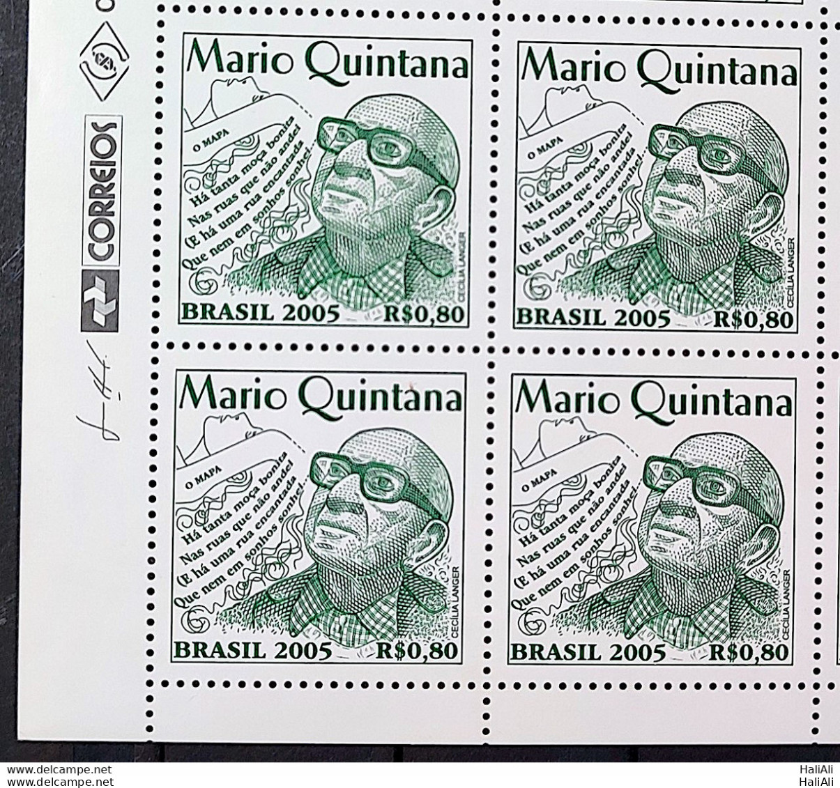 C 2620 Brazil Stamp Mario Quintana Literature Poet 2005 Block Of 4 Vignette Correios - Neufs