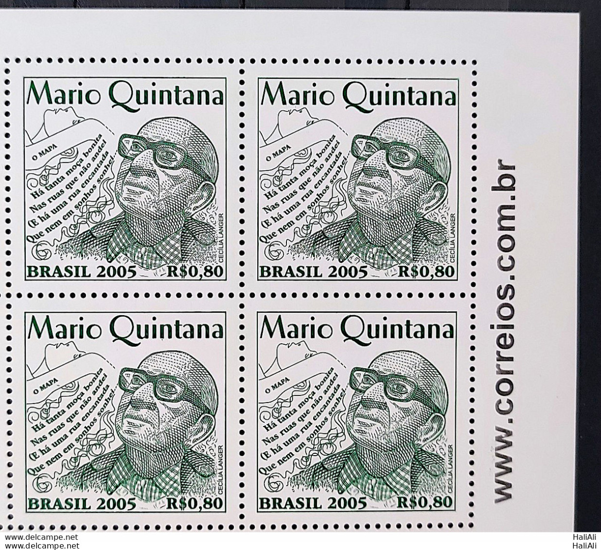 C 2620 Brazil Stamp Mario Quintana Literature Poet 2005 Block Of 4 Vignette Website - Neufs