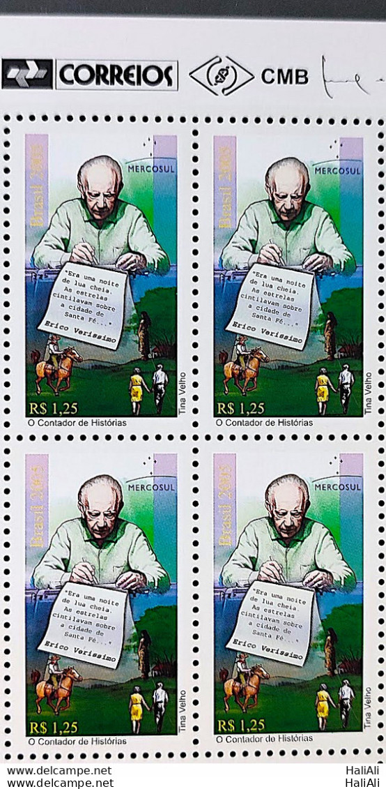 C 2619 Brazil Stamp Erico Verissimo Mercosur Literature Writer 2005 Block Of 4 Vignette Correios - Neufs