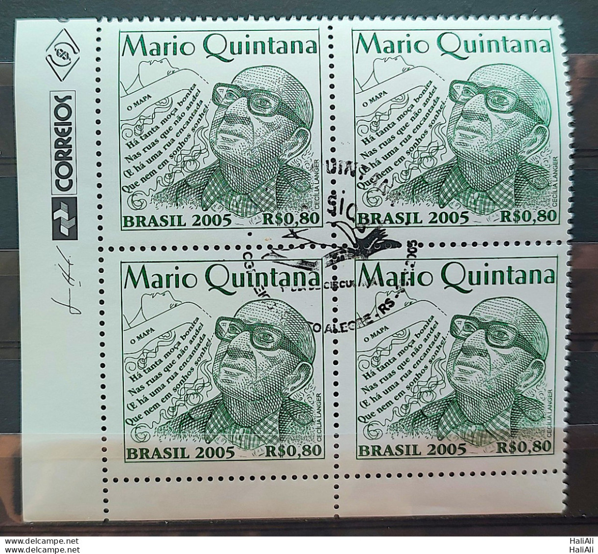 C 2620 Brazil Stamp Mario Quintana Literature Poet 2005 Block Of 4 CBC RS Vignette Correios - Neufs