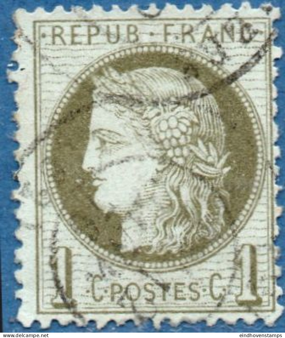 France 1871  1 C Ceres Bronze-green Cancelled - 1871-1875 Ceres