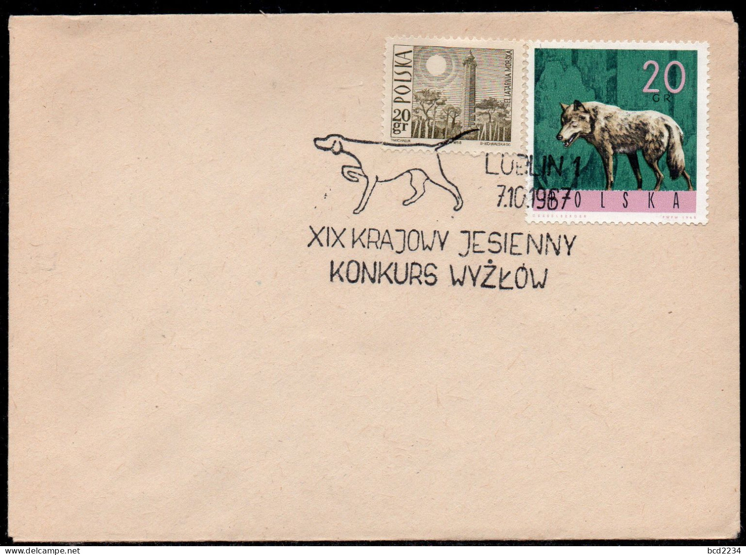 POLAND 1967 FIRST DAY OF XIX NATIONAL AUTUMN POINTING DOG COMPETITION LUBLIN SPECIAL CANCEL ON COVER DOGS - Cani