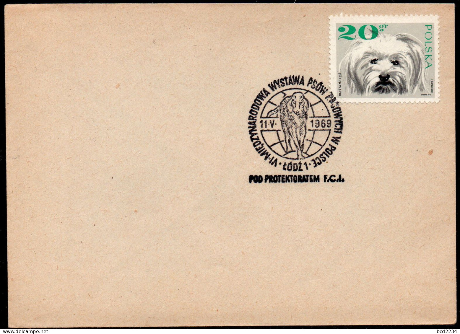POLAND 1969 SCARCE 6TH INTERNATIONAL PEDIGREE DOG SHOW LODZ SPECIAL CANCEL ON COVER POLISH HOUND OGAR DOGS - Chiens
