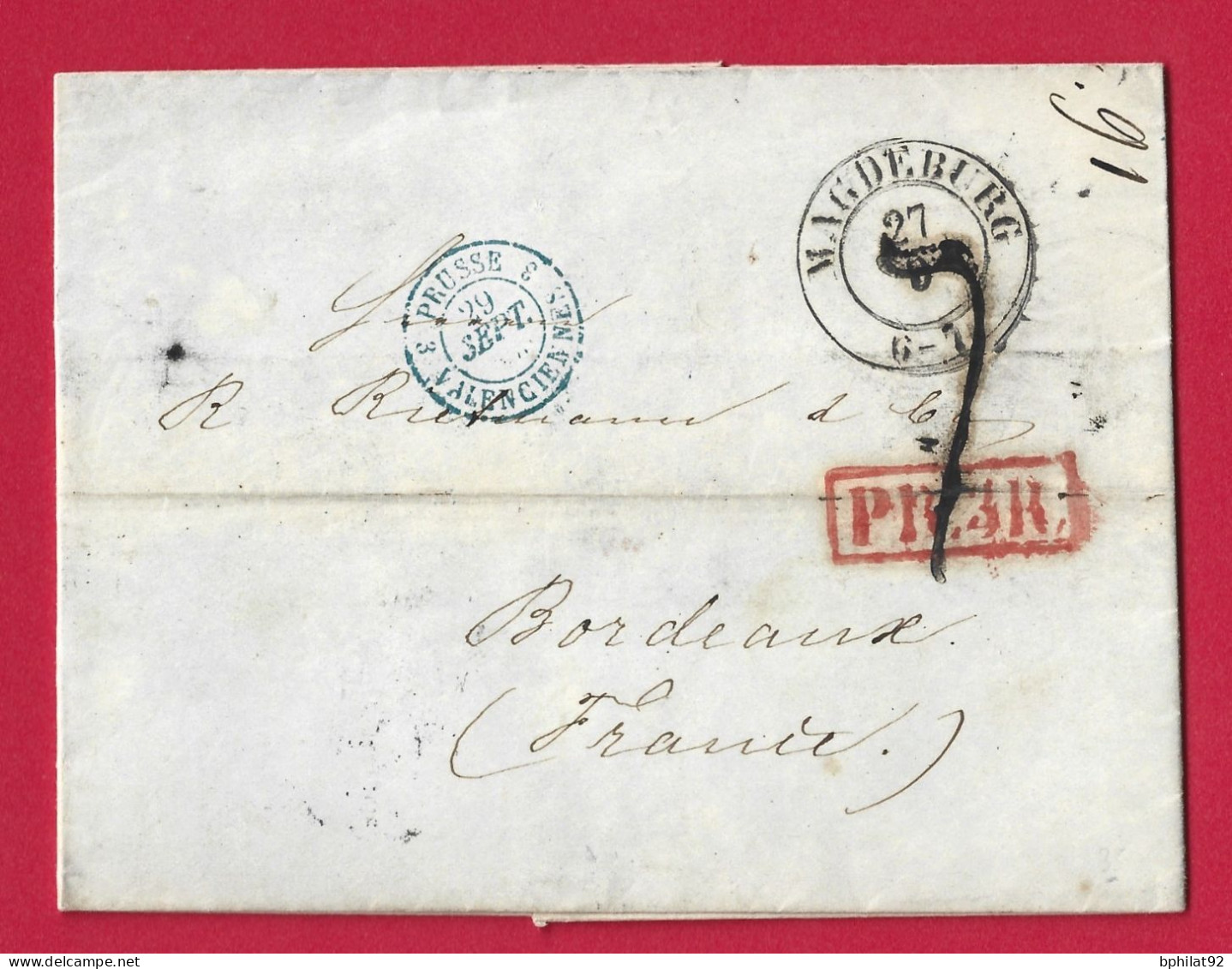 !!! MARQUE D'ENTRÉE PRUSSE PAR VALENCIENNES SUR LETTRE DE MAGDEBOURG DE 1854 - Marques D'entrées