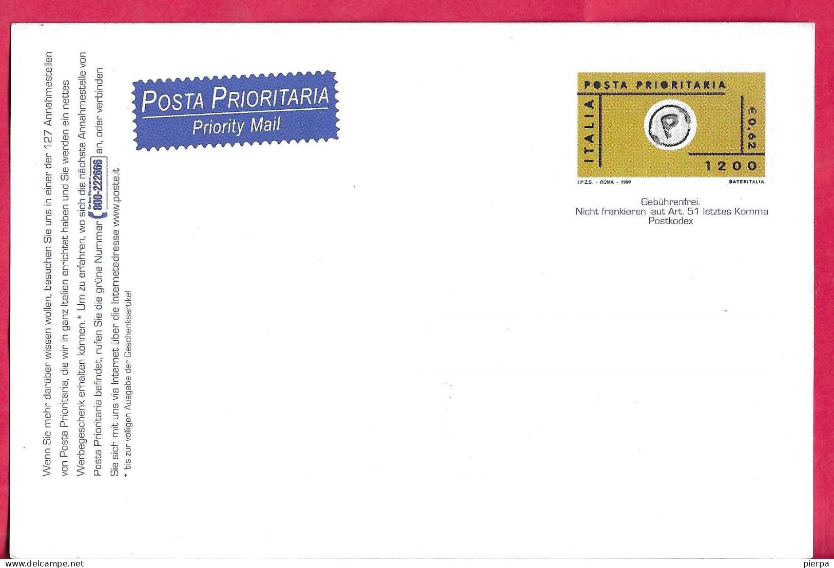 INTERO CARTOLINA POSTALE PROMOZIONE PRIORITARIA BILINGUE (INT. 241.B) - NUOVA - Entiers Postaux