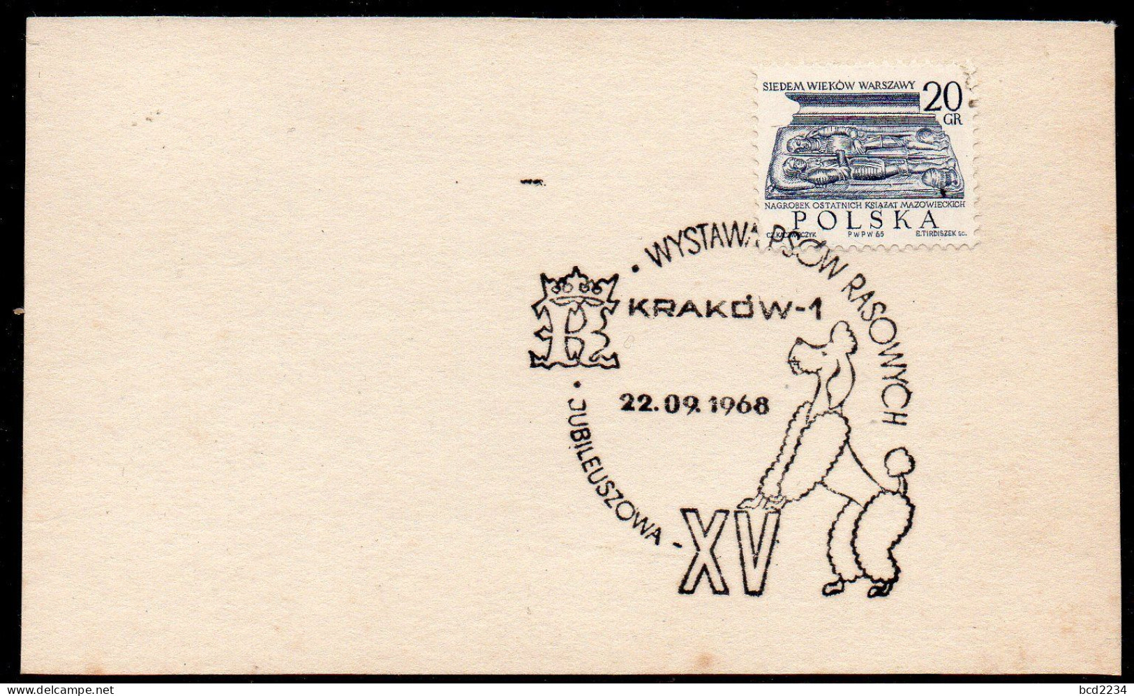 POLAND 1968 XV PEDIGREE DOG SHOW KRAKOW SPECIAL CANCEL ON CARD DOGS POODLE - Chiens