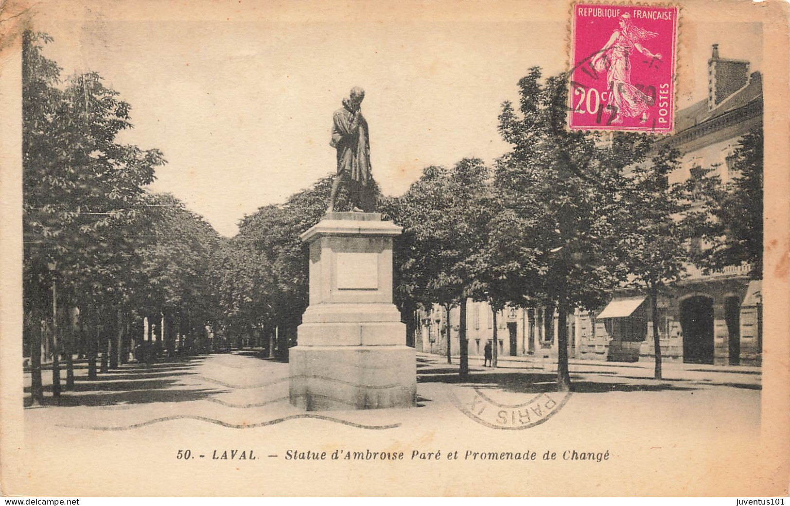 CPA Laval-Statue D'Ambroise Paré Et Promenade De Changé-50-Timbre       L2801 - Laval