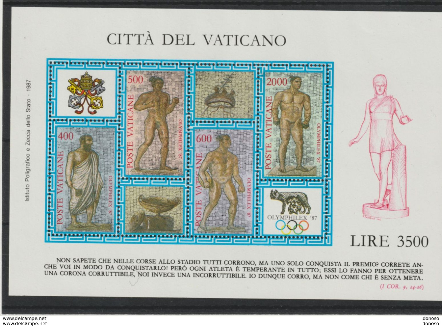 VATICAN 1987 Mosaïques Romaines, Thermes De Caracalla Yvert BF 9, Michel Block 9 NEUF** MNH Cote :yv 10 Euros - Blocks & Sheetlets & Panes