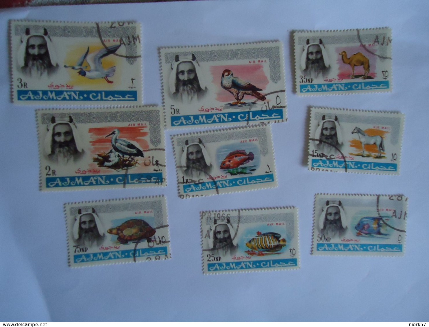 AJMAN   USED  9  STAMPS   BIRD BIRDS ANIMALS  FISHES HORSES TURTLES - Altri & Non Classificati