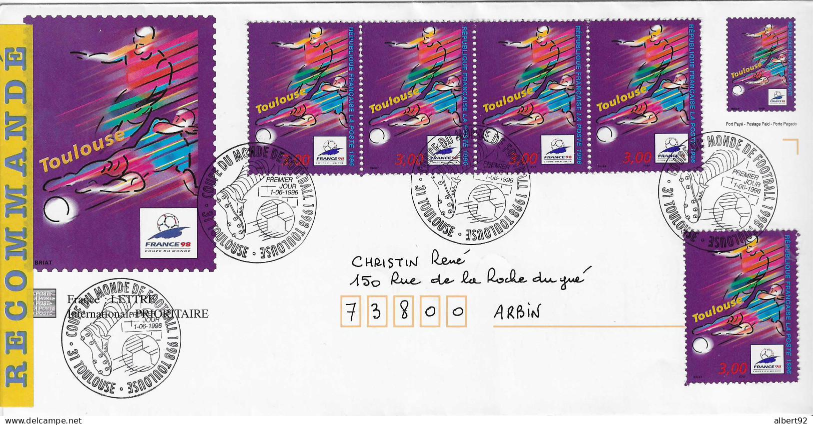 1998 Coupe Du Monde De Football "France 98": FDC Entier Postal PAP Du Site De  Toulouse Recommandé - 1998 – Frankreich