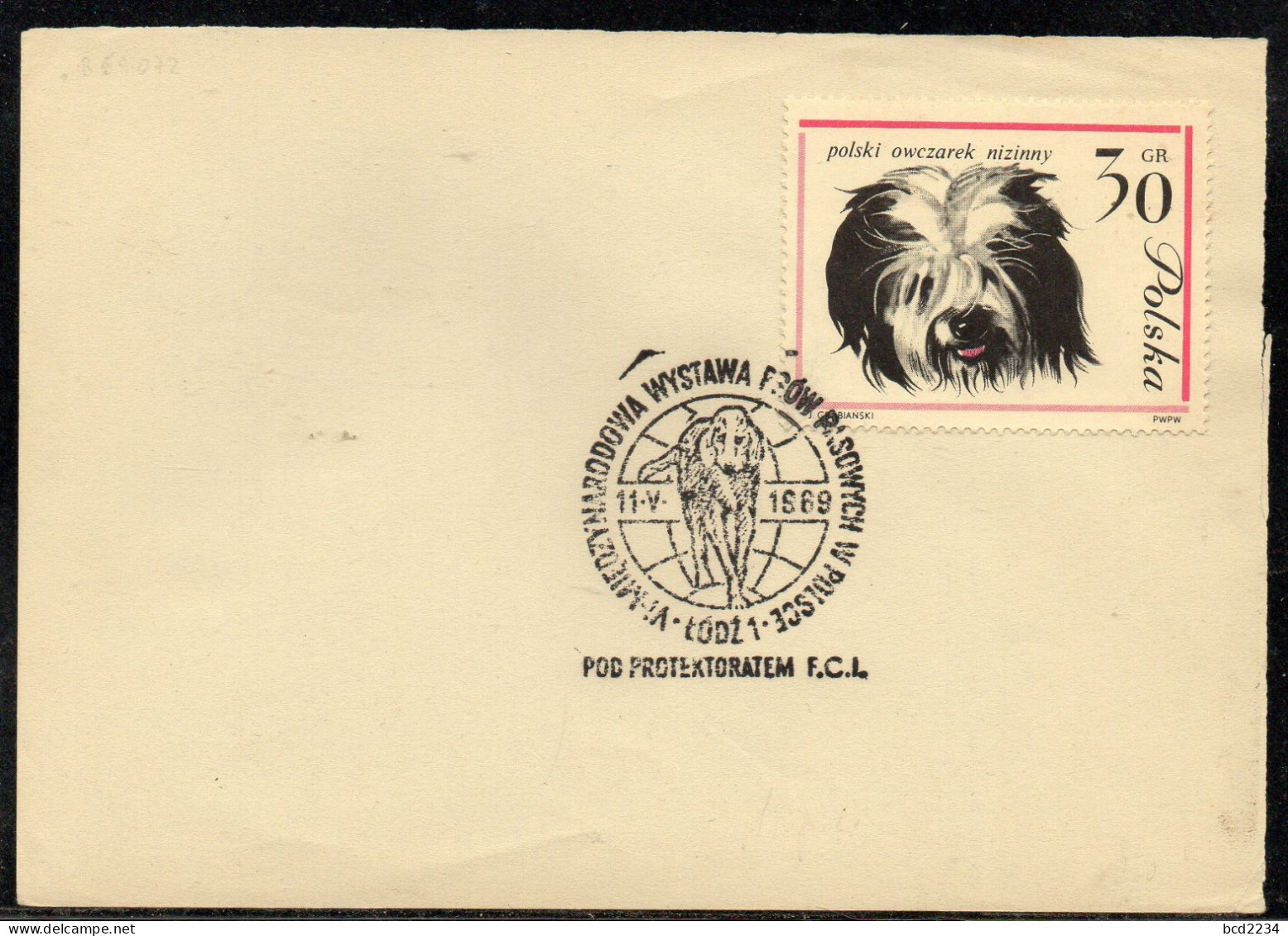 POLAND 1969 SCARCE 6TH INTERNATIONAL PEDIGREE DOG SHOW LODZ SPECIAL CANCEL ON PAPER POLISH HOUND OGAR DOGS - Chiens