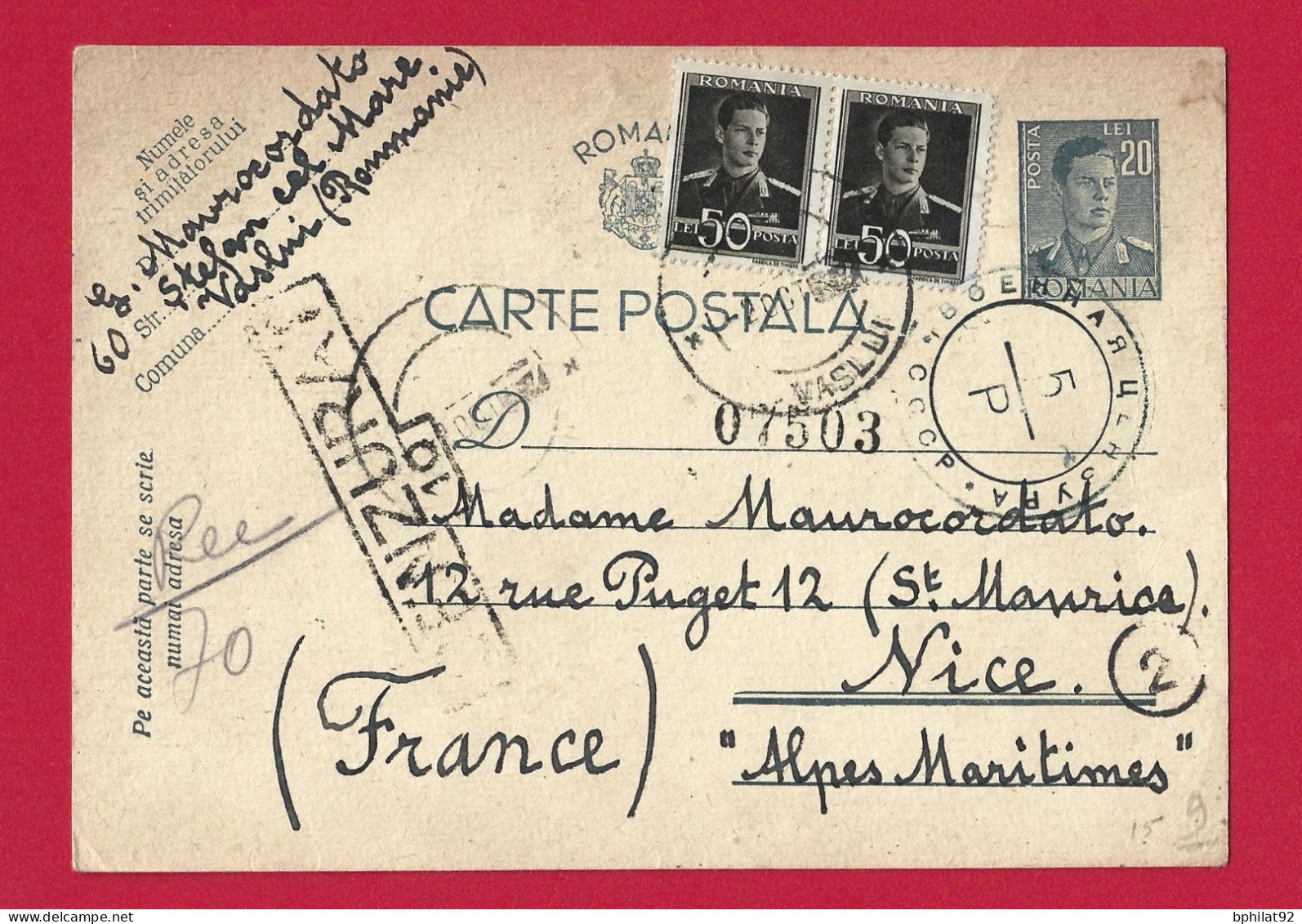 !!! ROUMANIE, ENTIER POSTAL AVEC COMPLÉMENT D'AFFRANCHISSEMENT POUR LA FRANCE DE 1945 AVEC CENSURE ROUMAINE - Postal Stationery