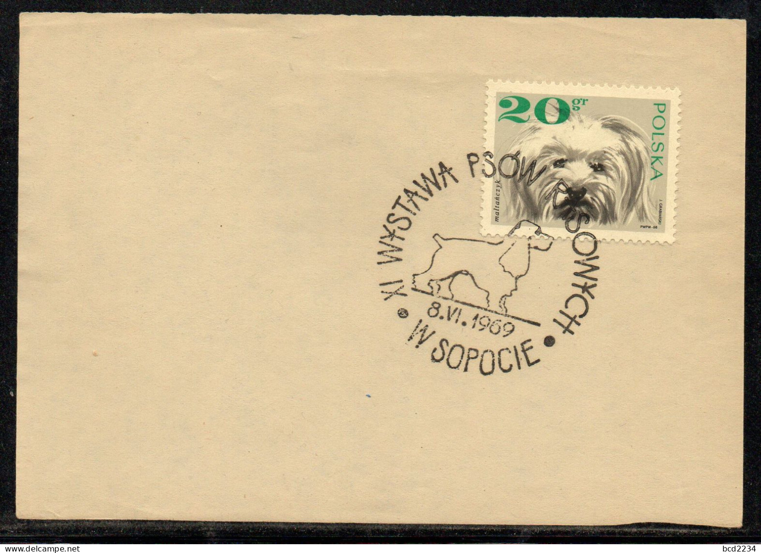 POLAND 1969 XI PEDIGREE DOG SHOW SOPOT SPECIAL CANCEL ON PAPER SPANIEL - Chiens